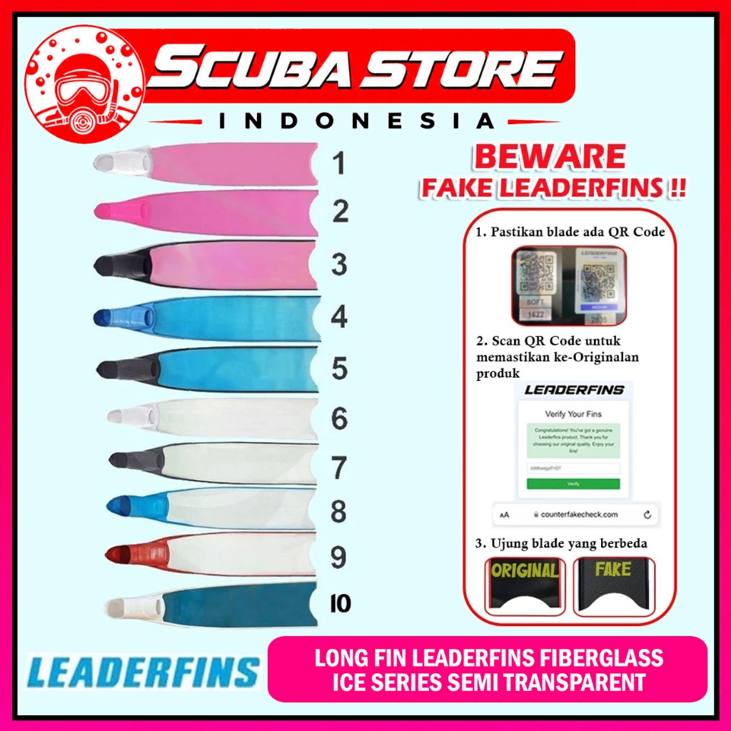 Long Fin Leaderfins Fiberglass Transparent Blue Pink Ice Fins Apnea Kaki Katak Freedive Freediving S