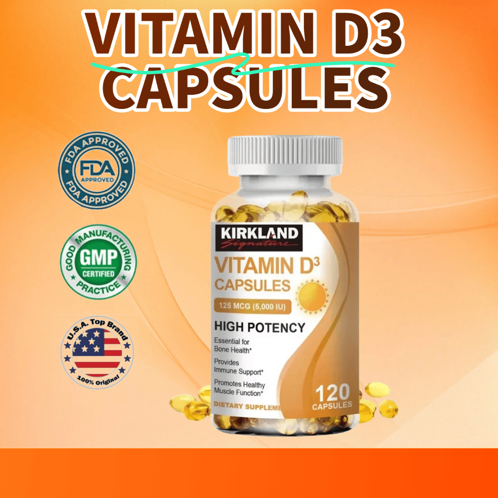vitamin D3 5000IU 120 butir kapsul 125Mcg Kirkland – memperkuat sistem kekebalan tubuh, menguatkan t