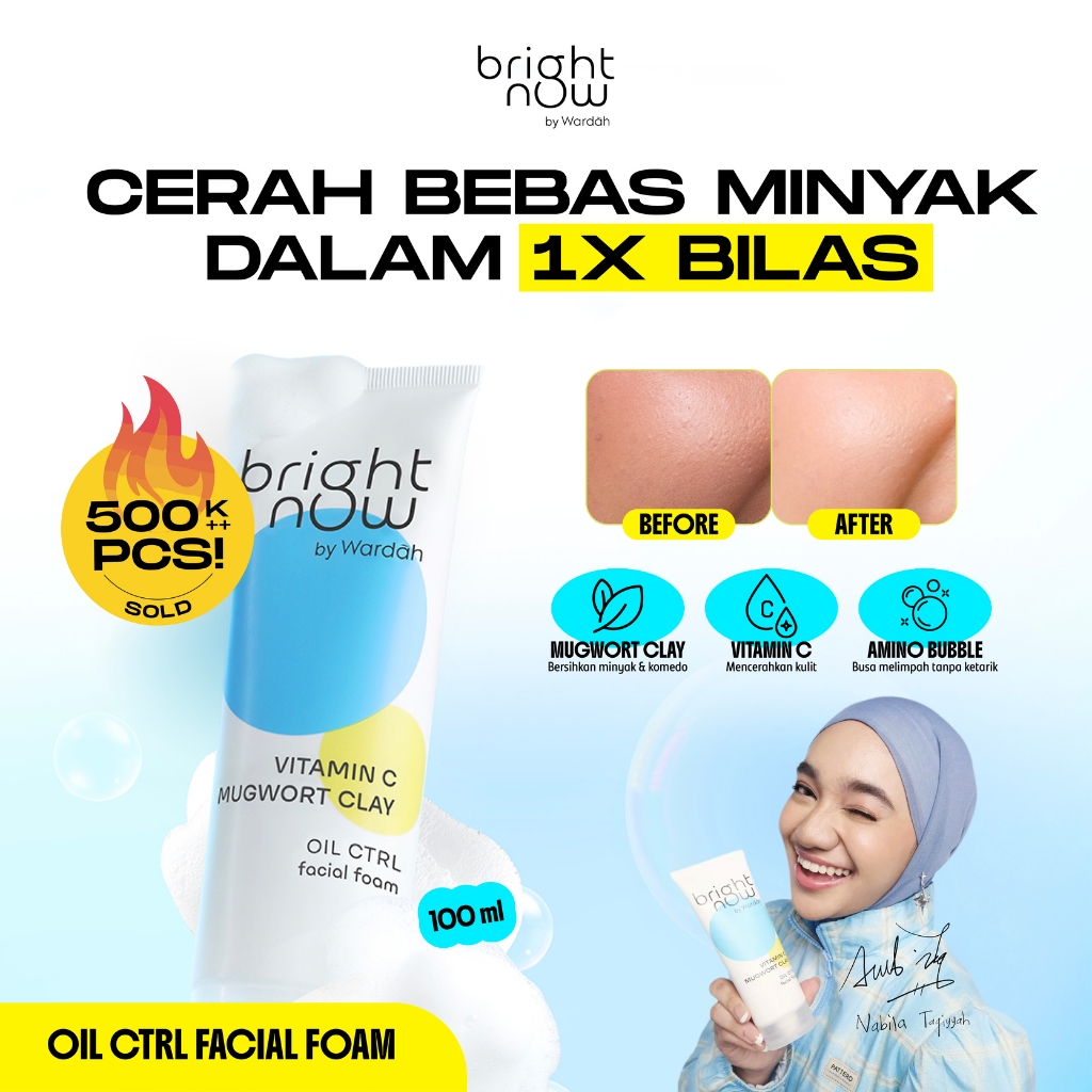 Wardah Bright Now Vitamin C Mugwort Clay Oil Ctrl Facial Foam - Sabun Cuci Muka, Kurangi Kulit Kusam