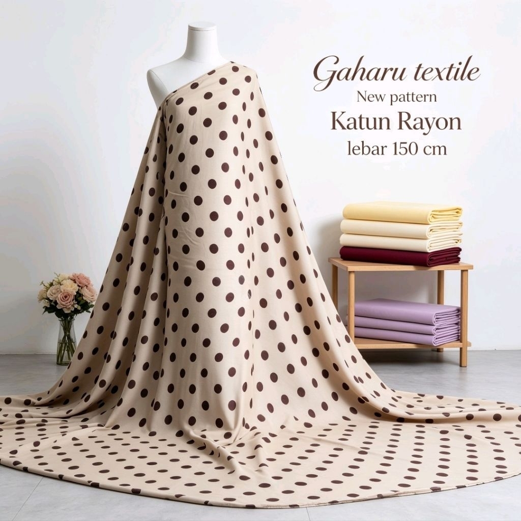 bahan katun rayon viscose - rayon viscose motif polkadot - rayon meteran (CTK)