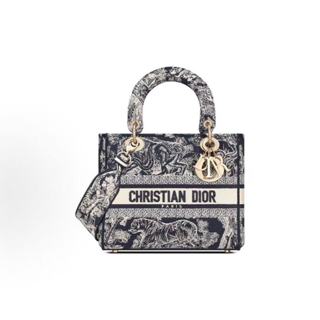 DIOR Dior Lady D-Lite Ruyi Printed Zoo Tiger Pattern Wide Shoulder Strap Detachable Embroidered Dian