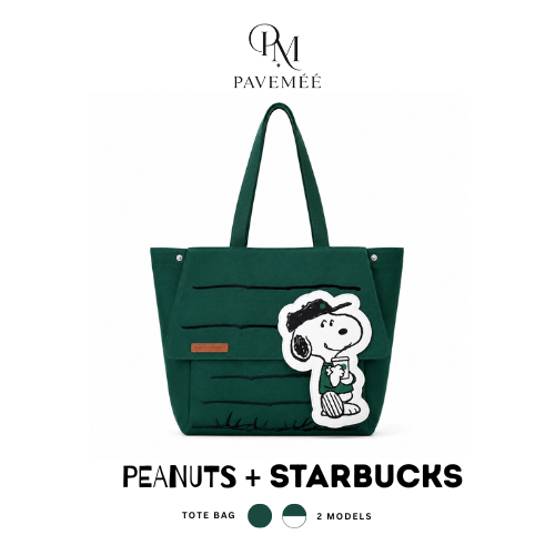 PAVEMÉÉ Snoopy Starbucks Tote Bag | Peanuts Tote Bag | Starbucks Tote Bag | Tas Kanvas Snoopy | Canv