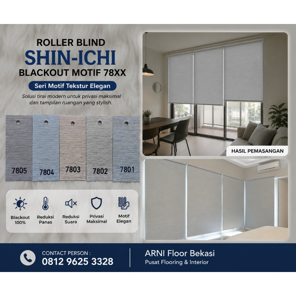Roller Blind Shin-Ichi, Seri Blackout Motif type 78xx | Jendela | Kain Kaca | Blind | Hordeng