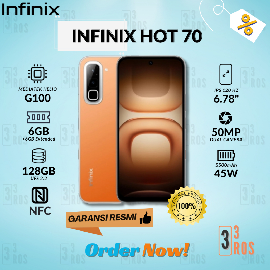 Infinix Hot 70  - Helio G100 Ultimate - 6.78 inch 120Hz - 50MP - 6000 mAh - NFC