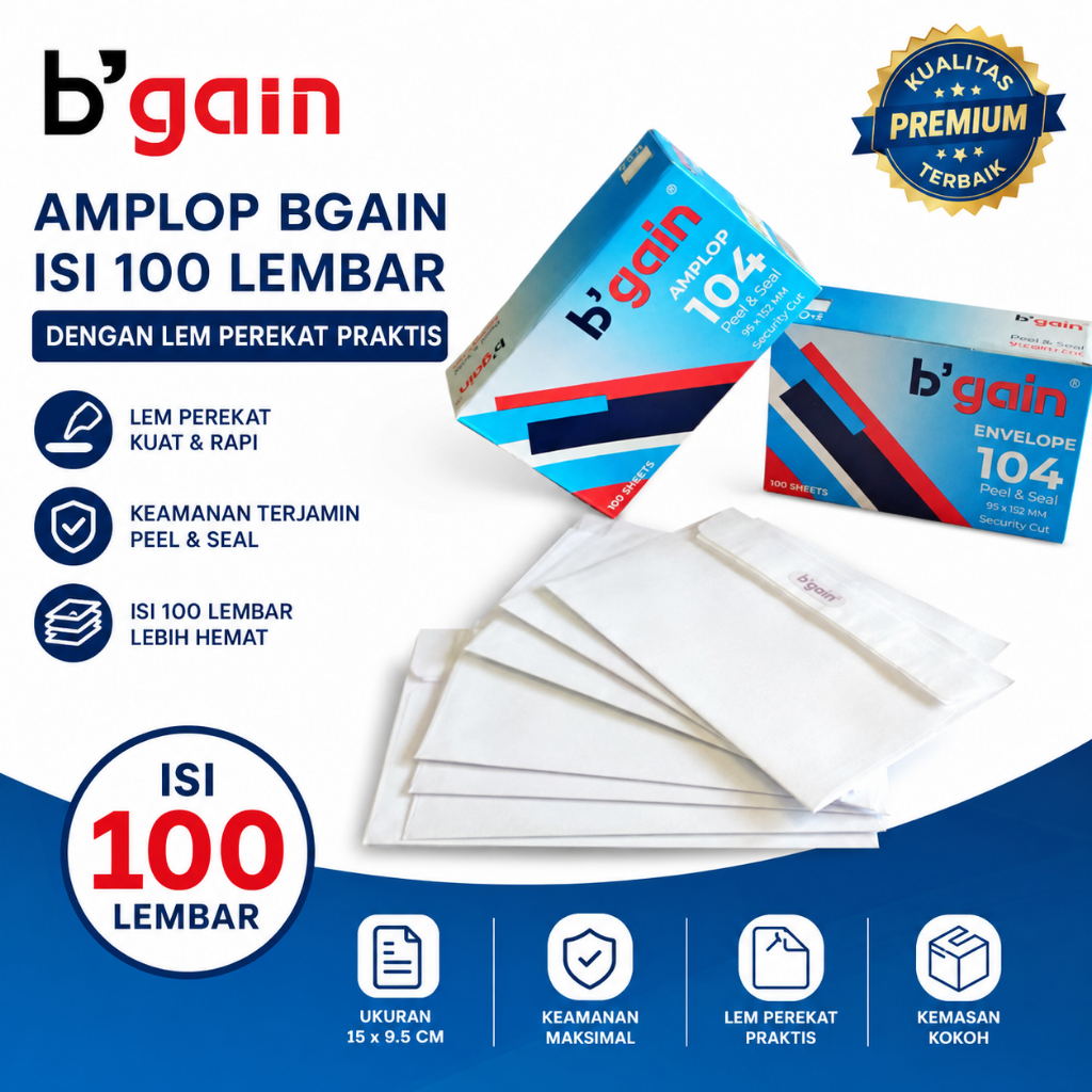 BGAIN - AMPLOP BGAIN ISI 100 LEMBAR DENGAN LEM PEREKAT PRAKTIS DALAM KOTAK