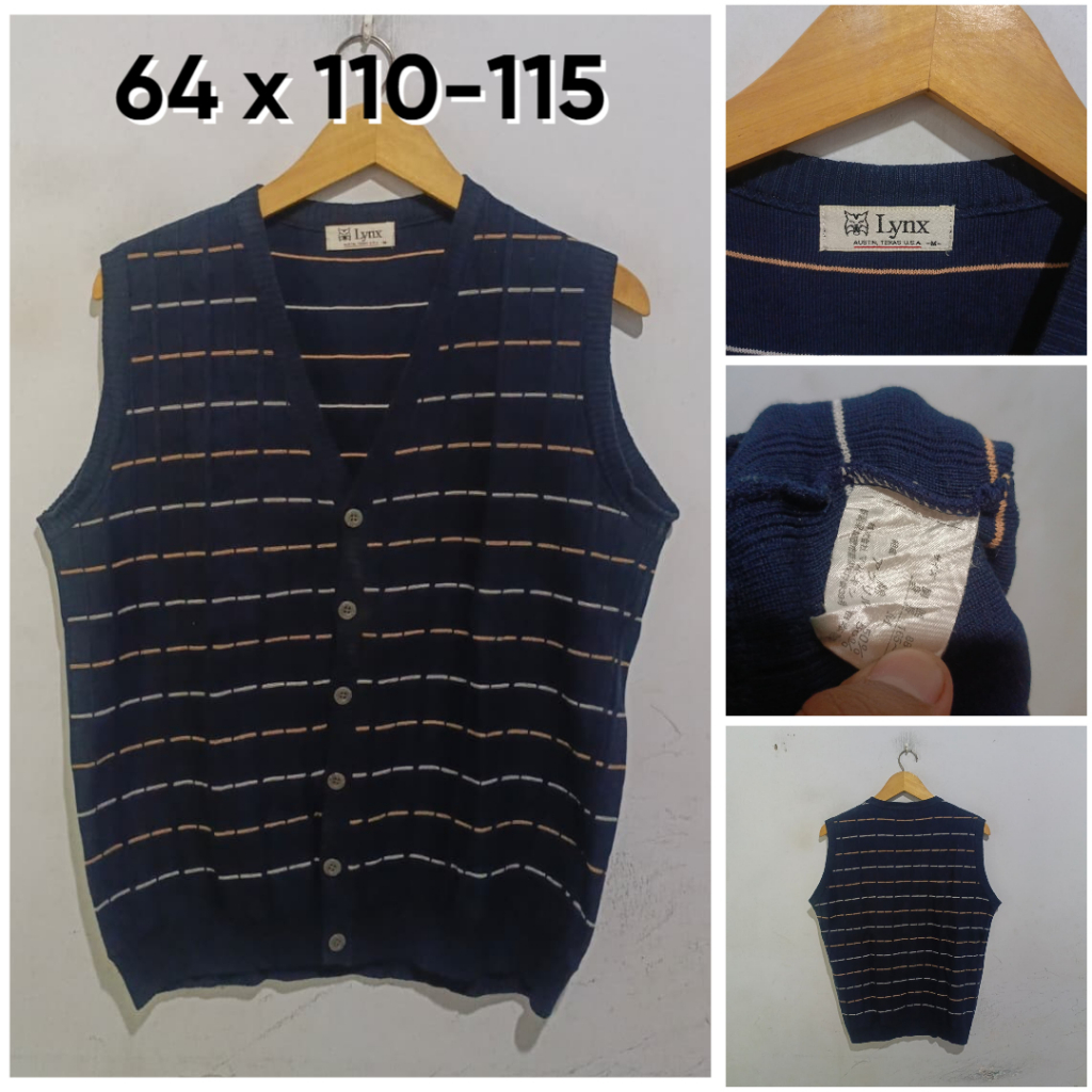 Vest Lynx Navy Stripe Size M Pria Wanita Atasan Outer Rompi Knit F148