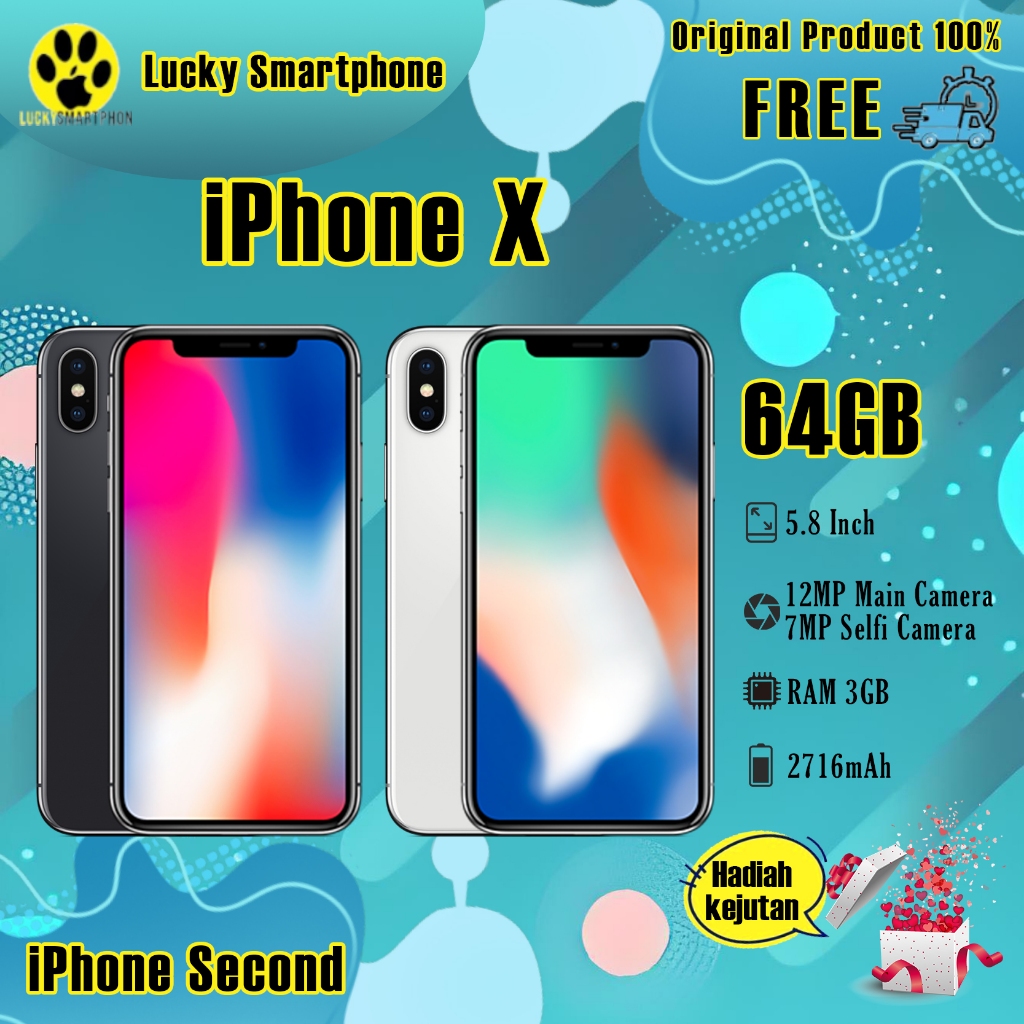 iPhone X 64GB Second Bekas Original100%  oled Fullset Silent-Camera Mulus Normal Like New Phone