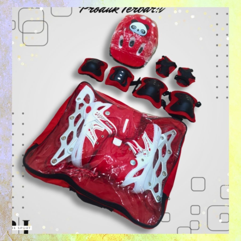 Sepatu roda + deker + helm inline skate anak anak set bajaj