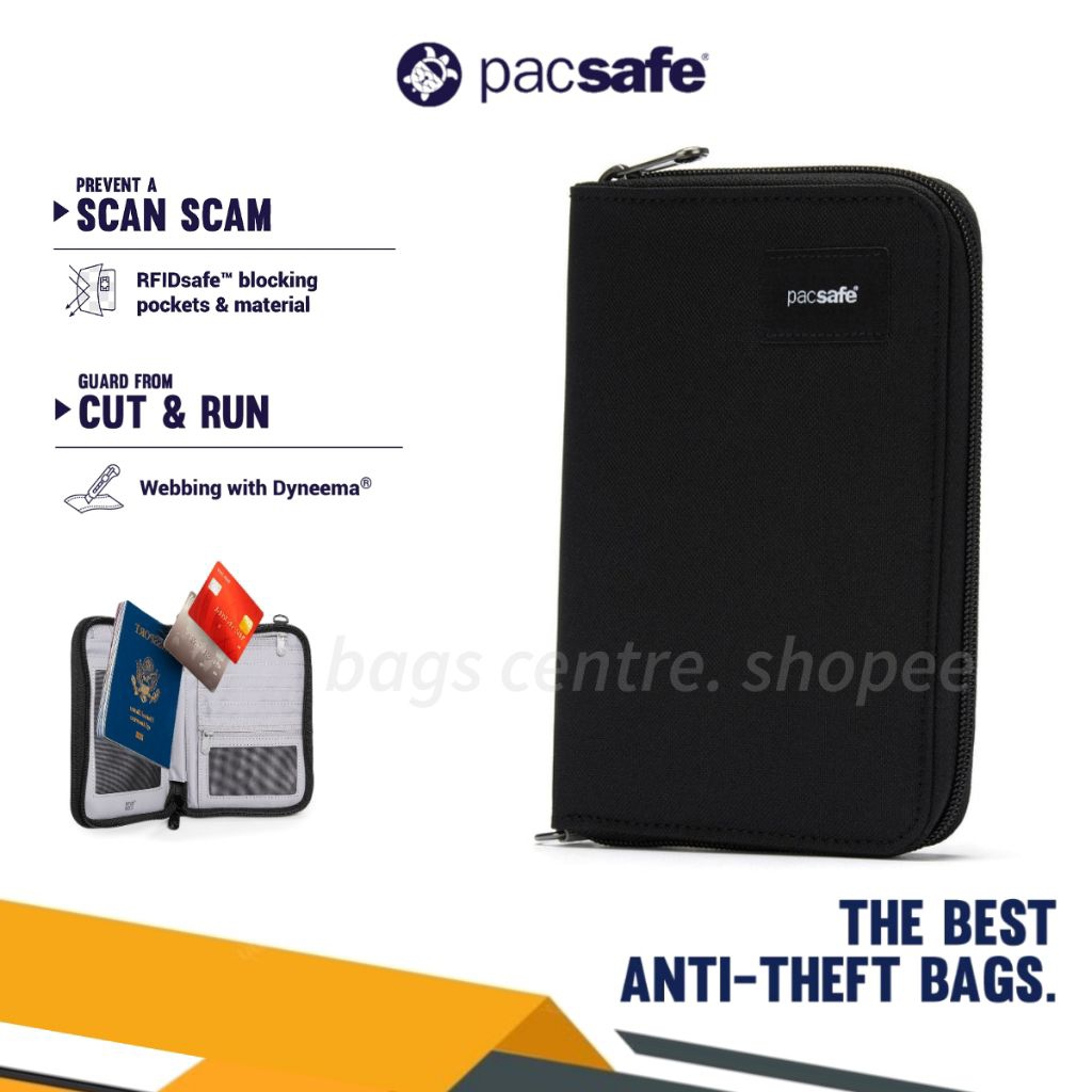 Pacsafe RFIDsafe Dompet Zipper Organizer Wallet Paspor, Card Anti-Theft