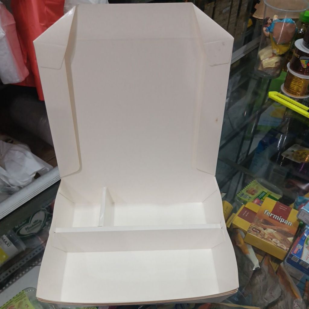 (10 pcs)Jual Lunch Box sekat 3 / Converpack putih sekat 3 / paper lunch sekat ivory wadah takeaway c