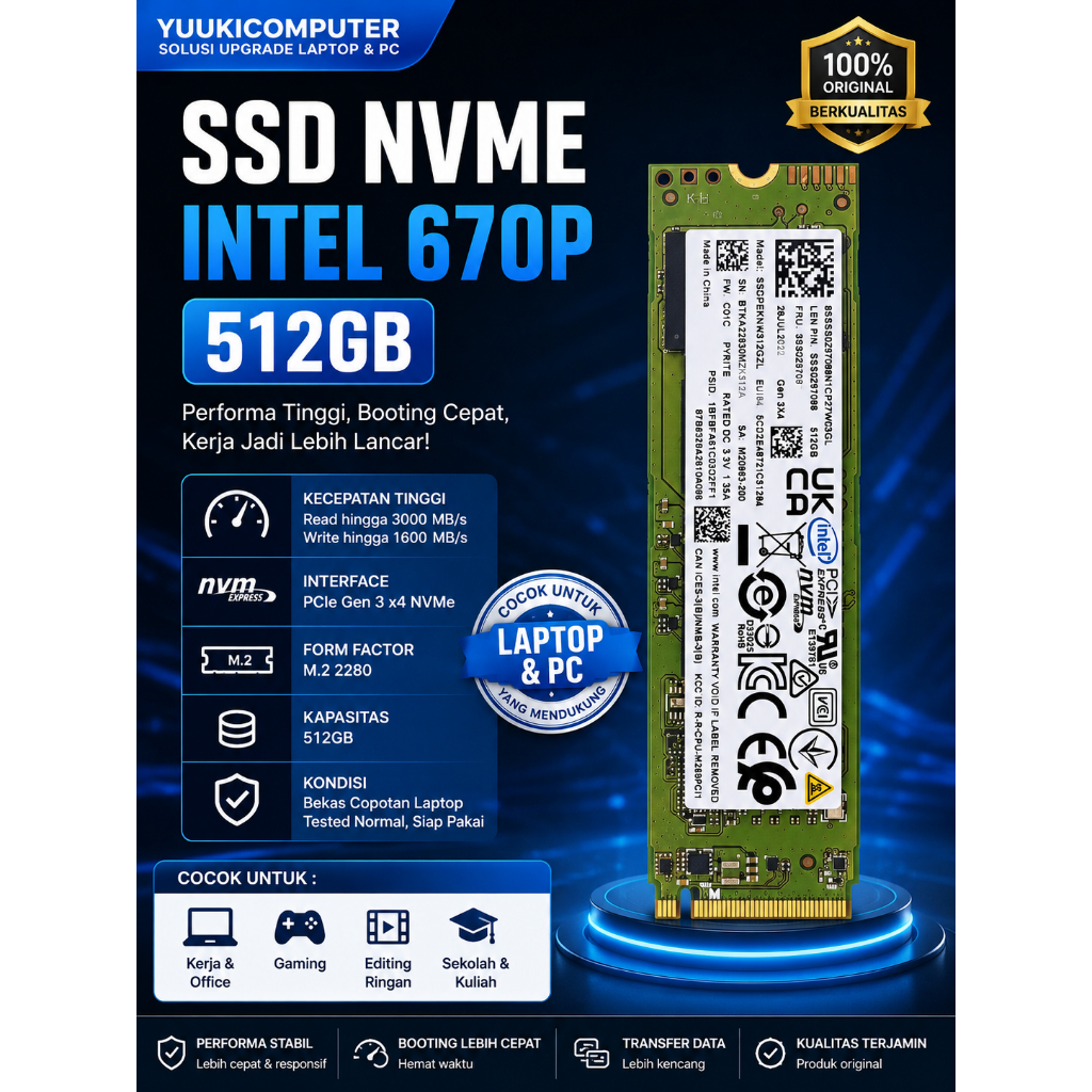 SSD NVMe Intel 670p 512GB Original Lenovo