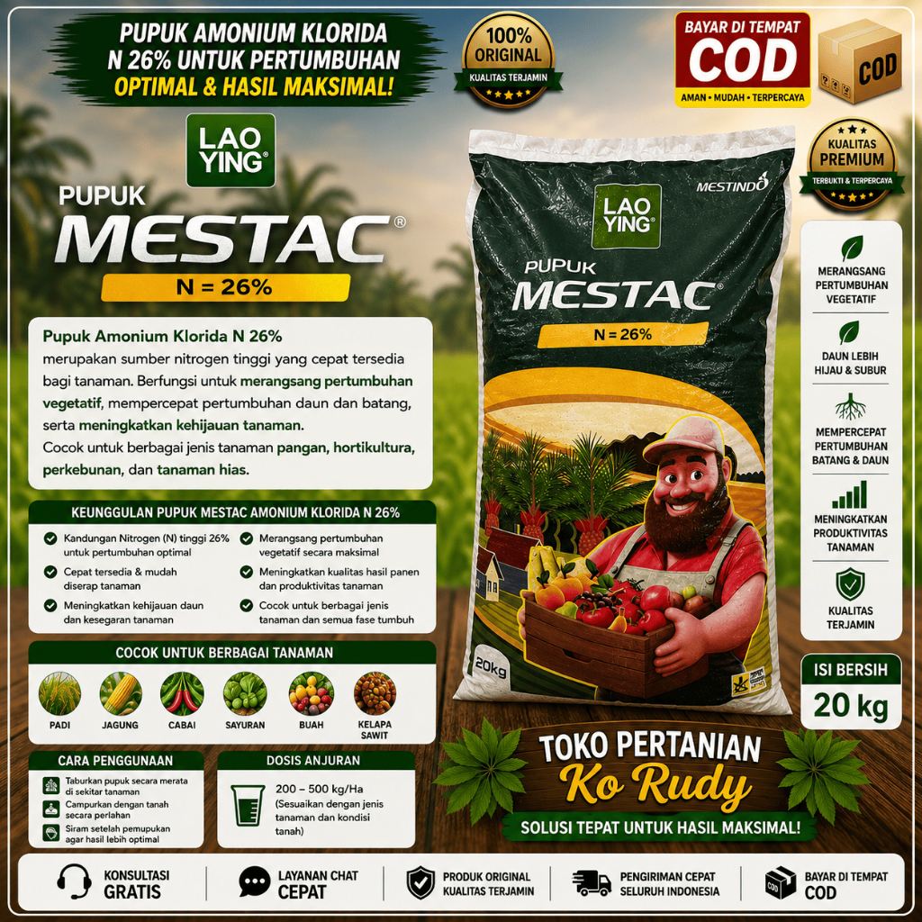 Pupuk Urea Amonium Granul N 26% Mestac Lao Ying 20 - 40 - 50 kg - Pupuk Amonium Granul Putih Tinggi 