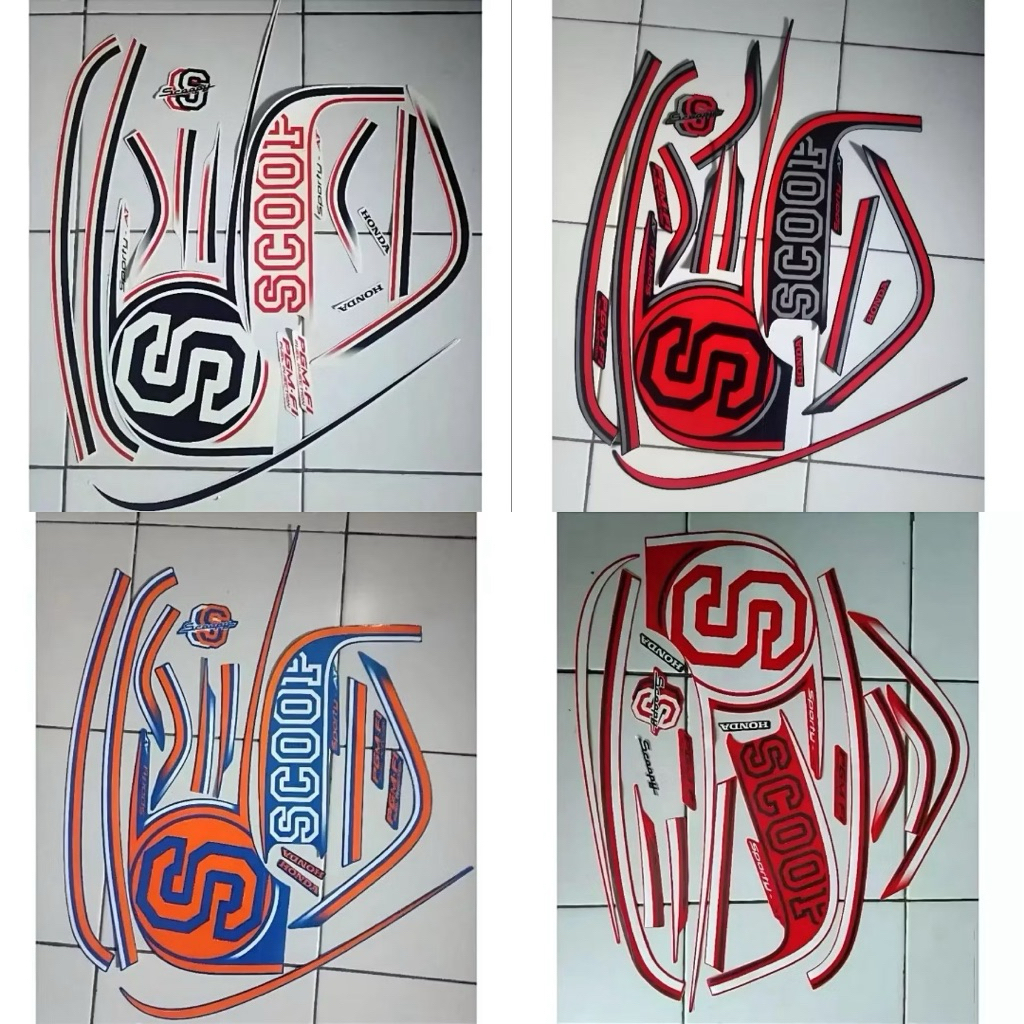 stiker striping honda scoopy sporty 2014 cream hitam merah biru lis body standar berkualitas origina