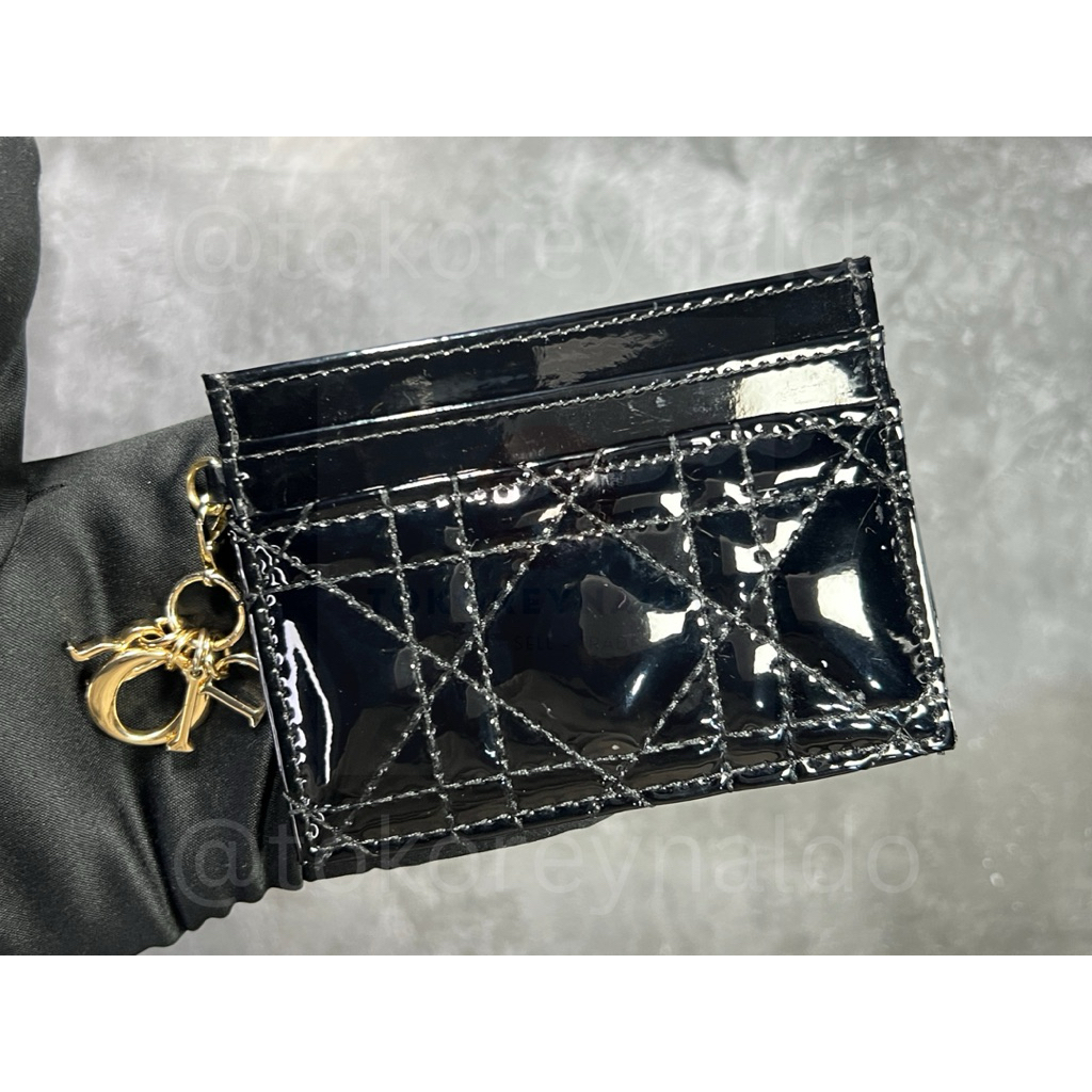 CARD HOLFER D10R LADY DIOR PATENT LEATHER CARD HOLDER BLACK GHW LX2415
