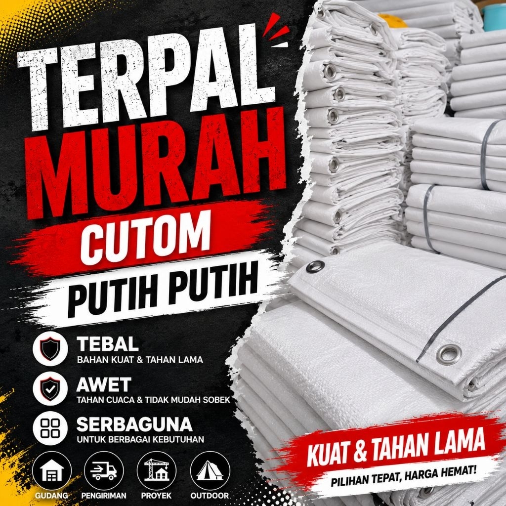 (TERPAL MURAH)"CUSTOM" TERPAL PUTIH PUTIH SANGAT TEBAL AWET SERBAGUNA