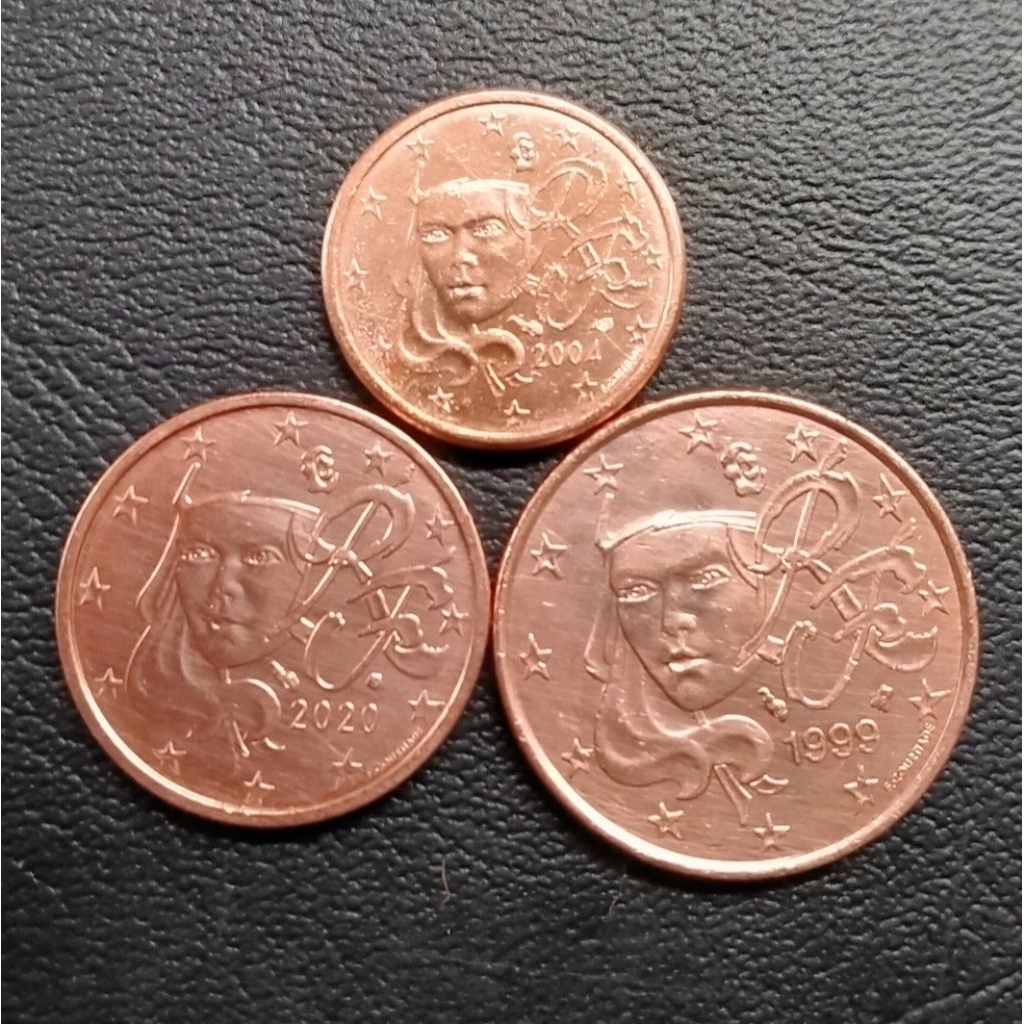 Koin Kuno Prancis Euro Cent set nominal 1 - 2 - 5 Cents cuci kinclong
