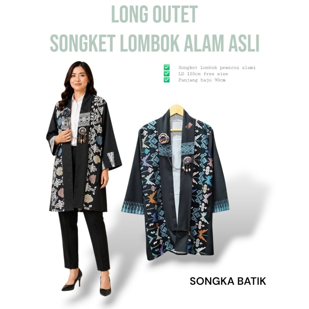 Outer Tenun Lombok Asli/Outer Wanita /Long Outer Etnik /Outer Batik/Baju Tenun Lombok