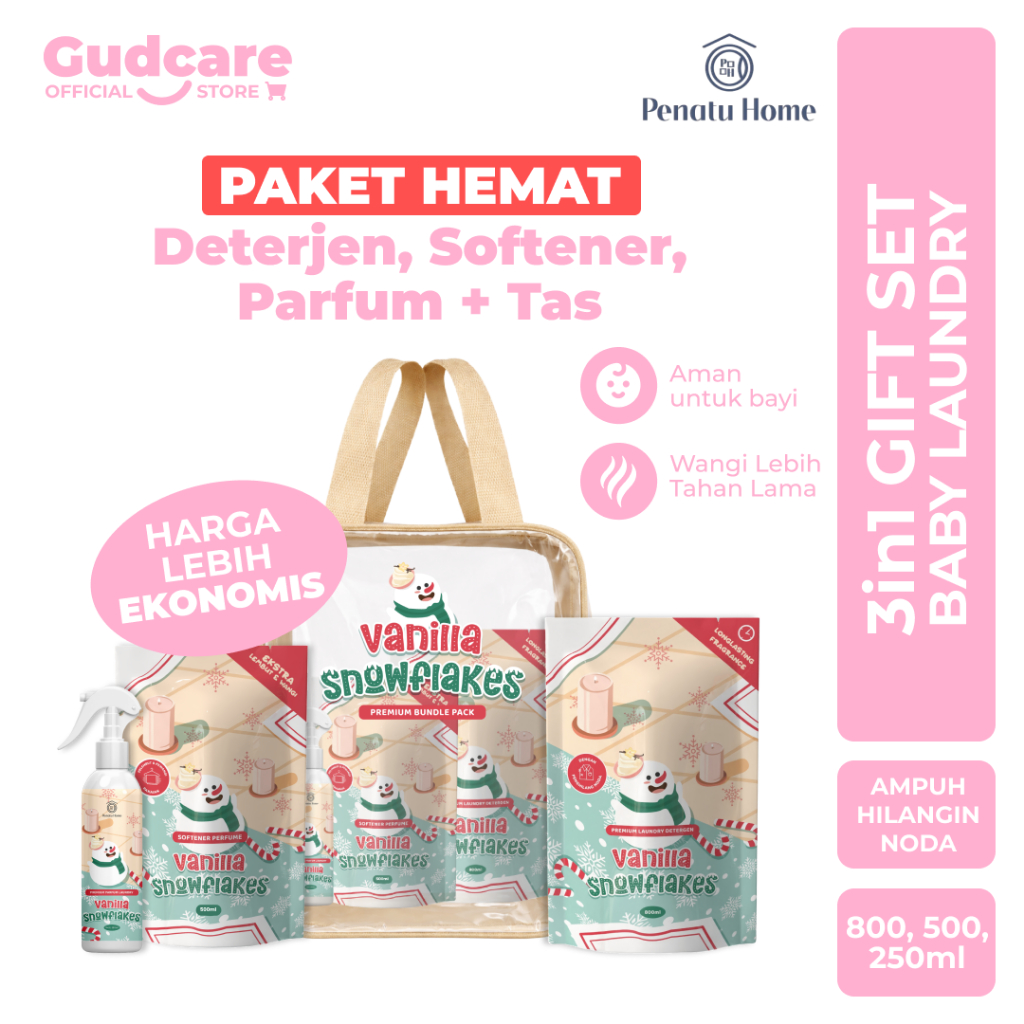 Gudcareshop |  Penatu Home Gift Set Baby Detergen Softener Parfum Vanilla Snowflakes Free Pouch | Pa