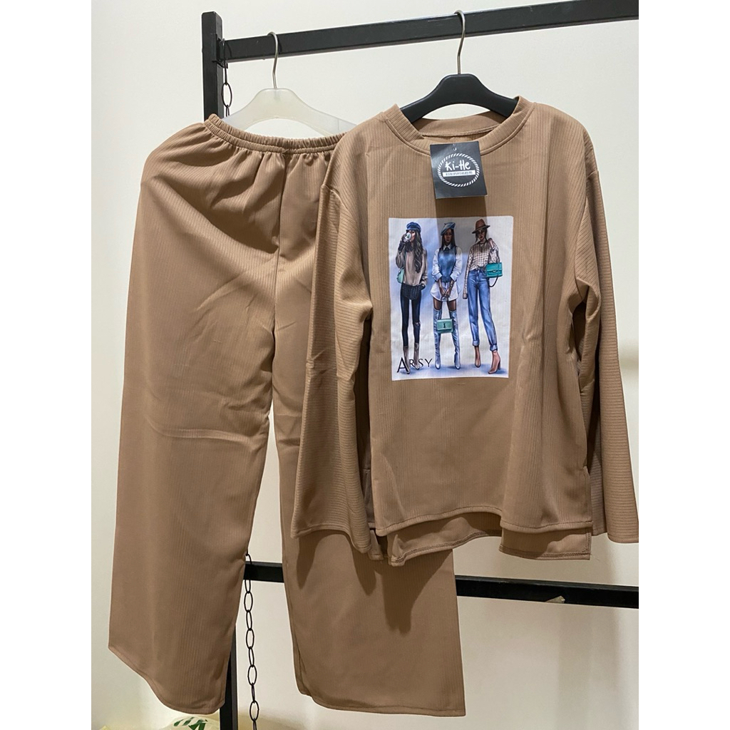 Setelan bahan knit murah bergambar ld 110-115