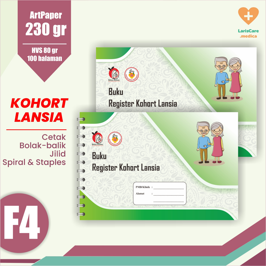 Buku Register Kohort Lansia, Buku Bidan F4 Full Color Jilid Staples dan Spiral