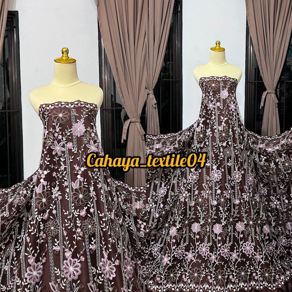 Kain Tile Bordir Motif Bunga/Tile Garden Bunga Bordir Tebal/Tile Tulle Bahan Brokat Harga 0,5m