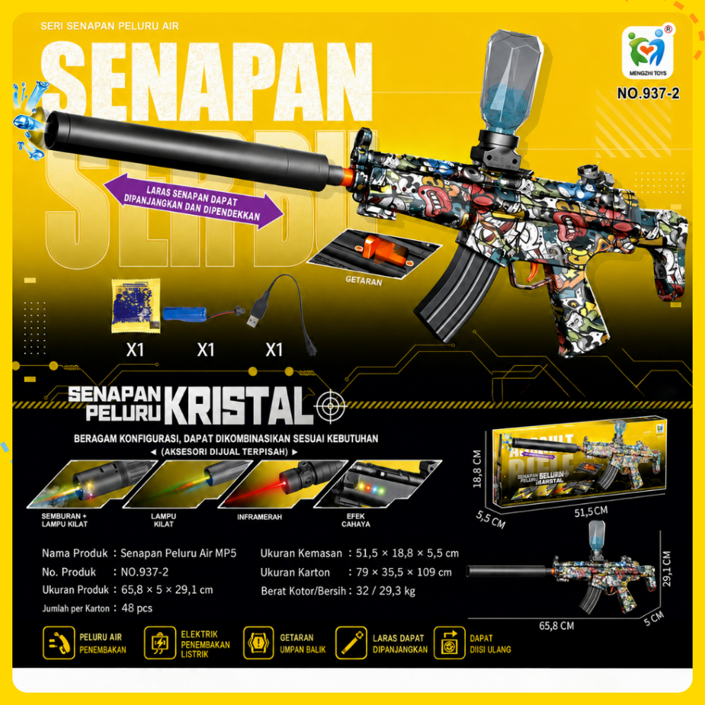 DD Tembakkan MP5 Elektrik Gel Blaster Mainan Anak Dewasa Rechargeable Full Aksesoris