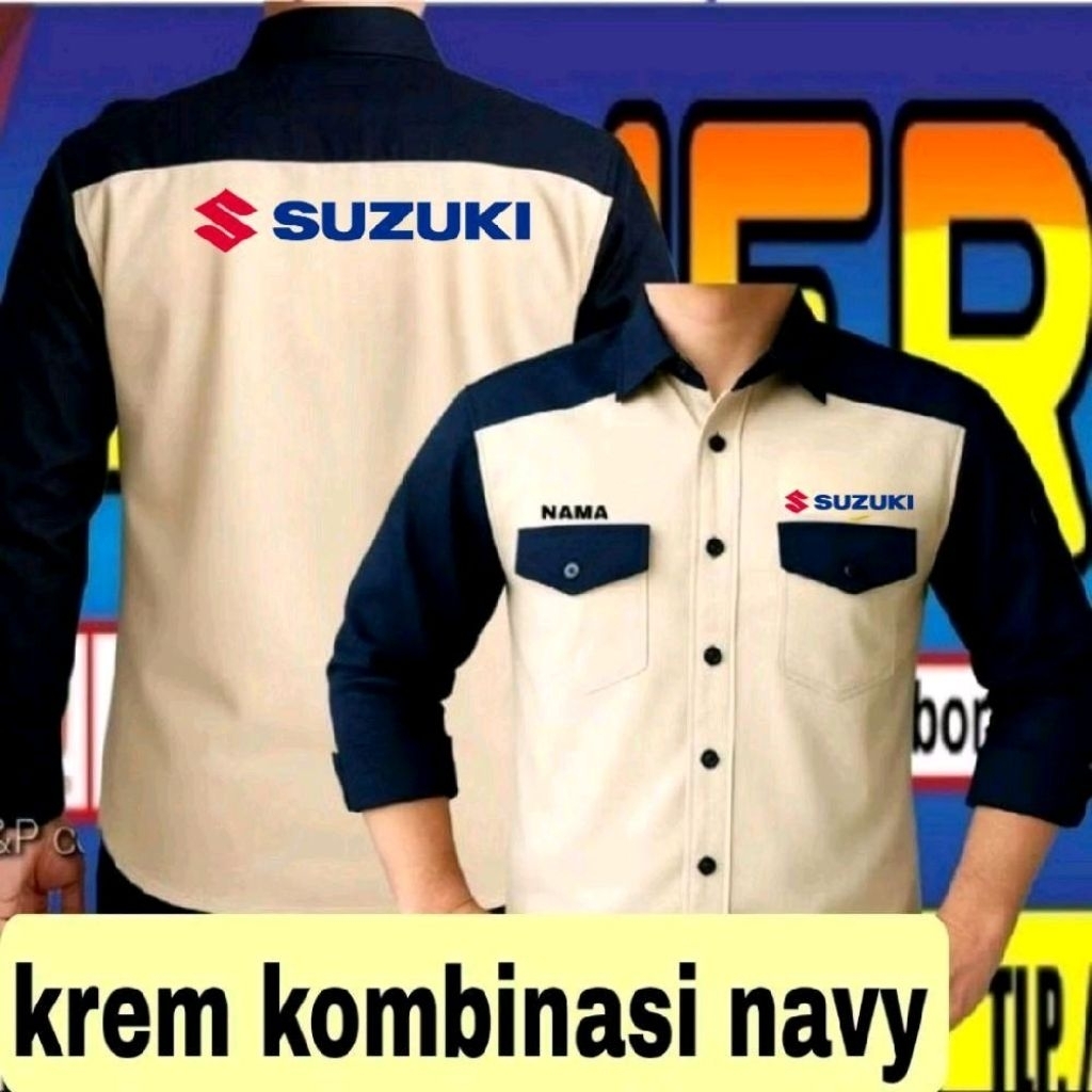 krem kombinasi navy Kemeja motor Suzuki kemeja Suzuki baju Suzuki seragam Suzuki Pdh Suzuki kemeja k