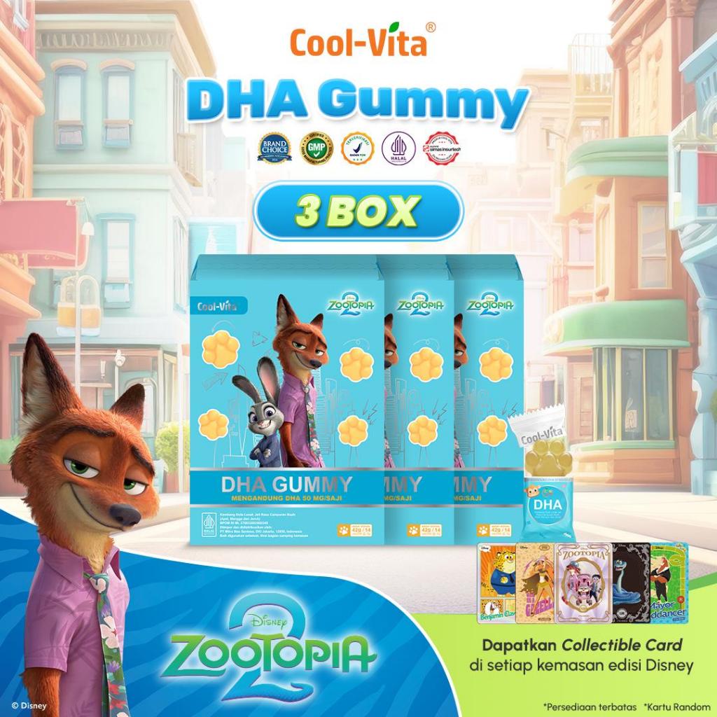 Coolvita Disney Edition - 3 Box DHA Gummy | Rasa Apel, Mangga, dan Jeruk untuk si Kecil yang Aktif d