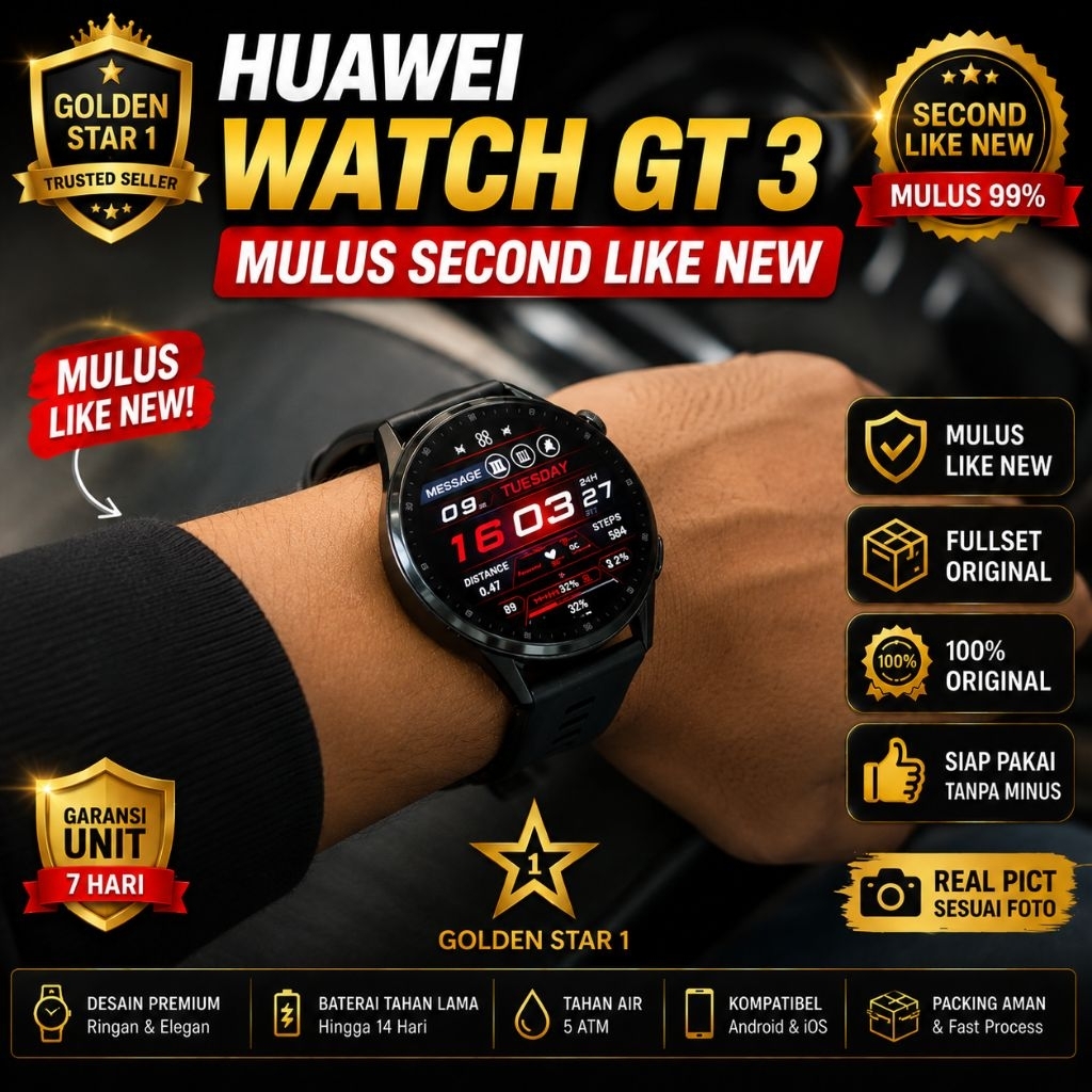 Huawei Watch GT3 Ori Mulus Second | Smartwatch Premium AMOLED | Cocok Android & iPhone