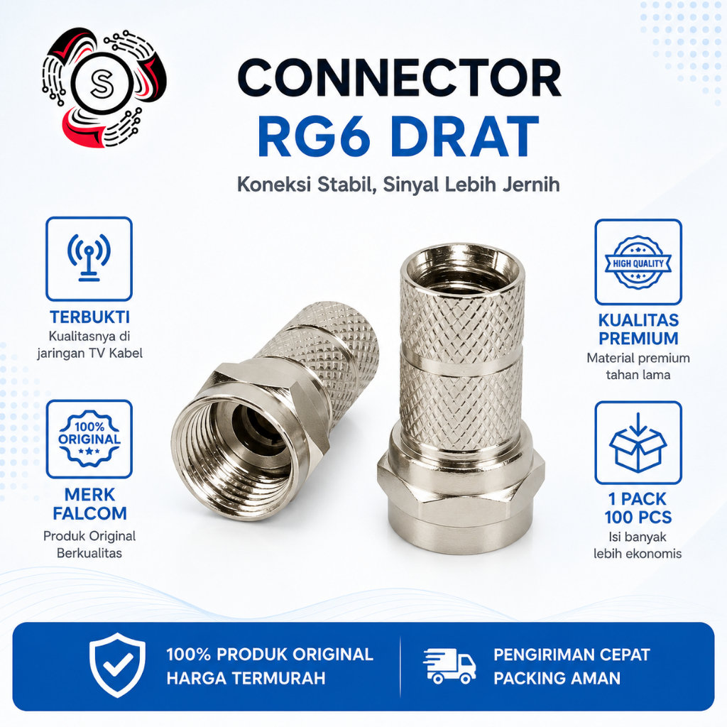 CONNECTOR RG6 DRAT CATV FALCOM 1 PACK 100 PCS (CR6N003) | KONEKTOR DRAT F TEBAL