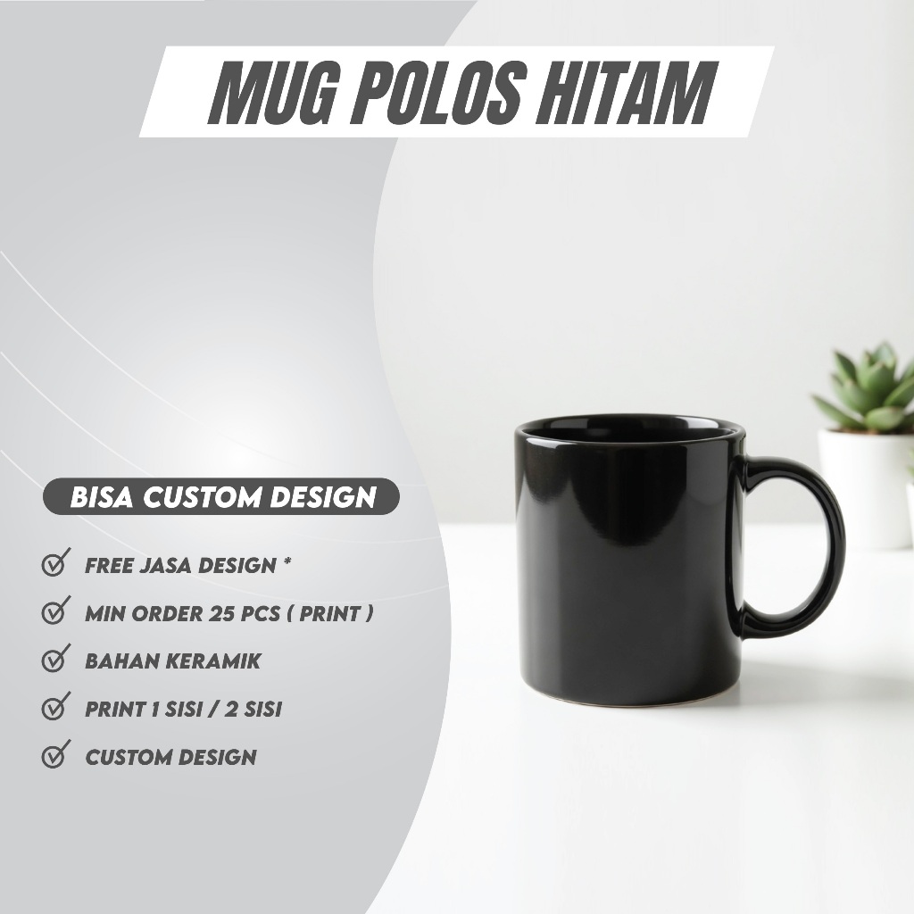 Mug Hitam Custom / Mug Keramik / Mug Polos