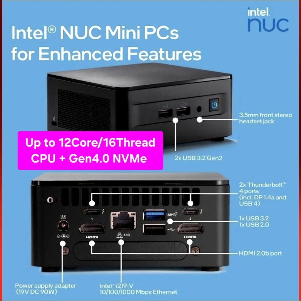 Mini PC INTEL ASUS NUC 12 PRO Core i7-1260P + RAM + SSD + Win11 FULLSET  | i7 Gen 12| RNUC12WSHi7000