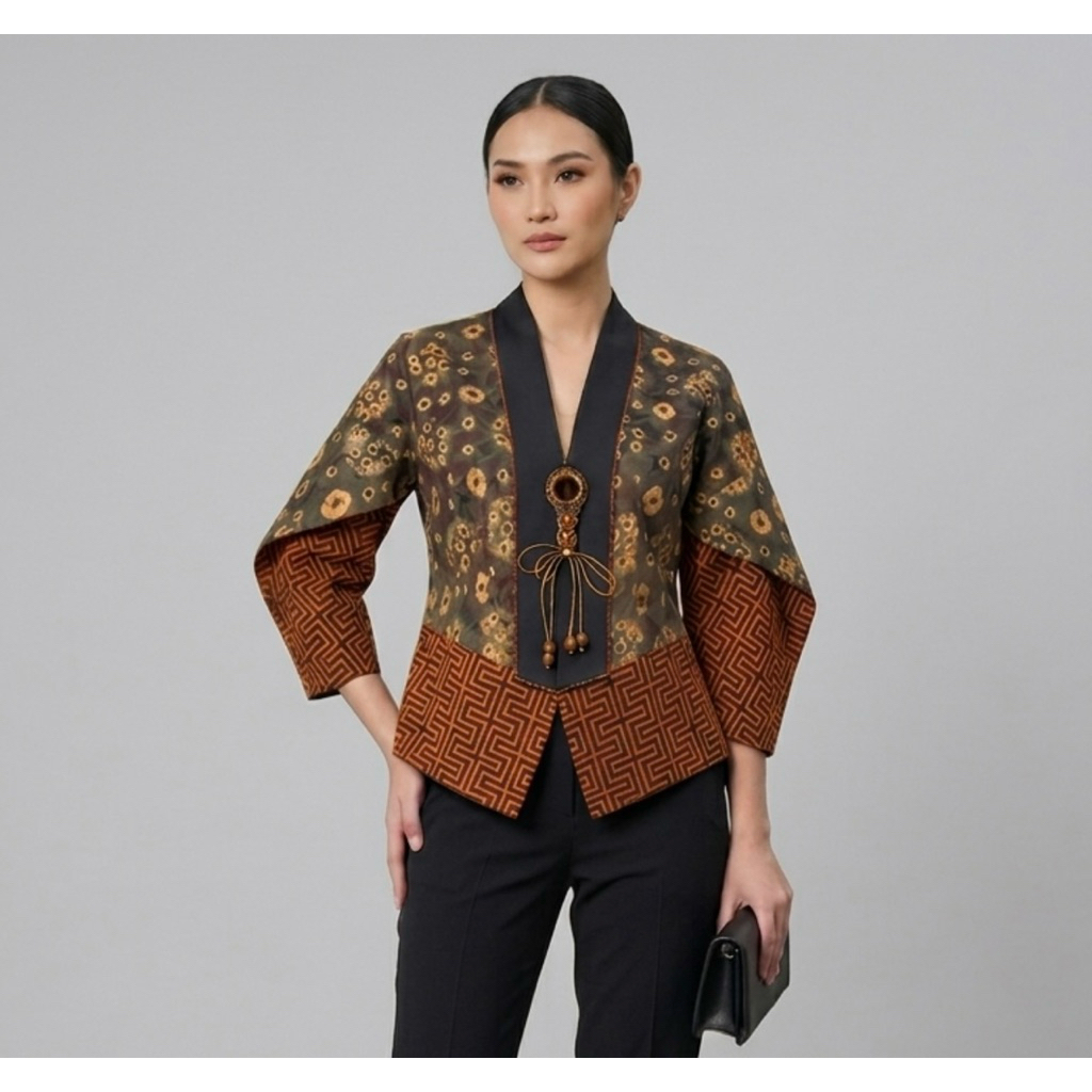 outer jumputan palembang batikgambangsuling dengan kombinasi batik