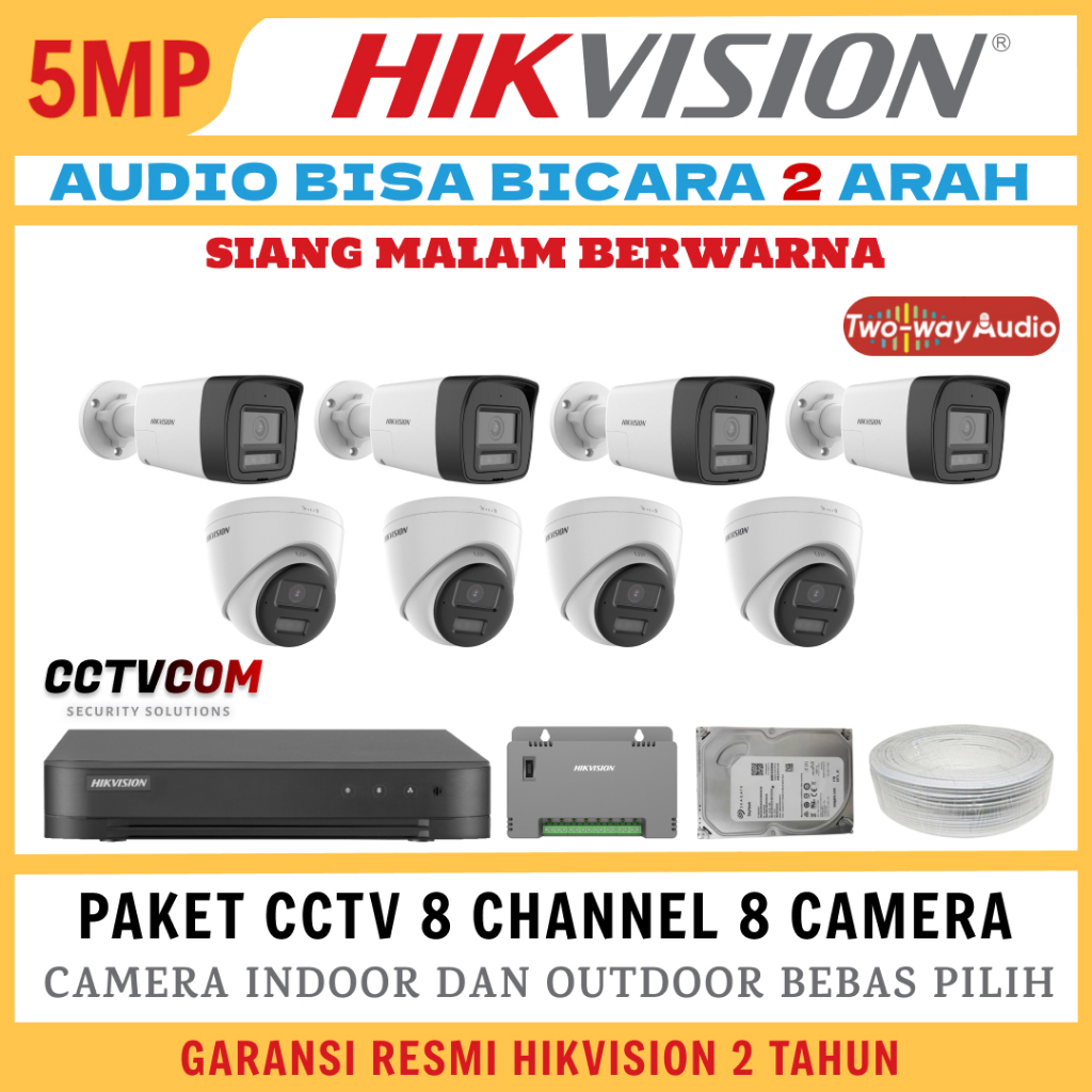 PAKET CCTV HIKVISION COLORVU 5MP 8 CHANNEL 8 CAMERA 3K TURBO HD COLORFULL