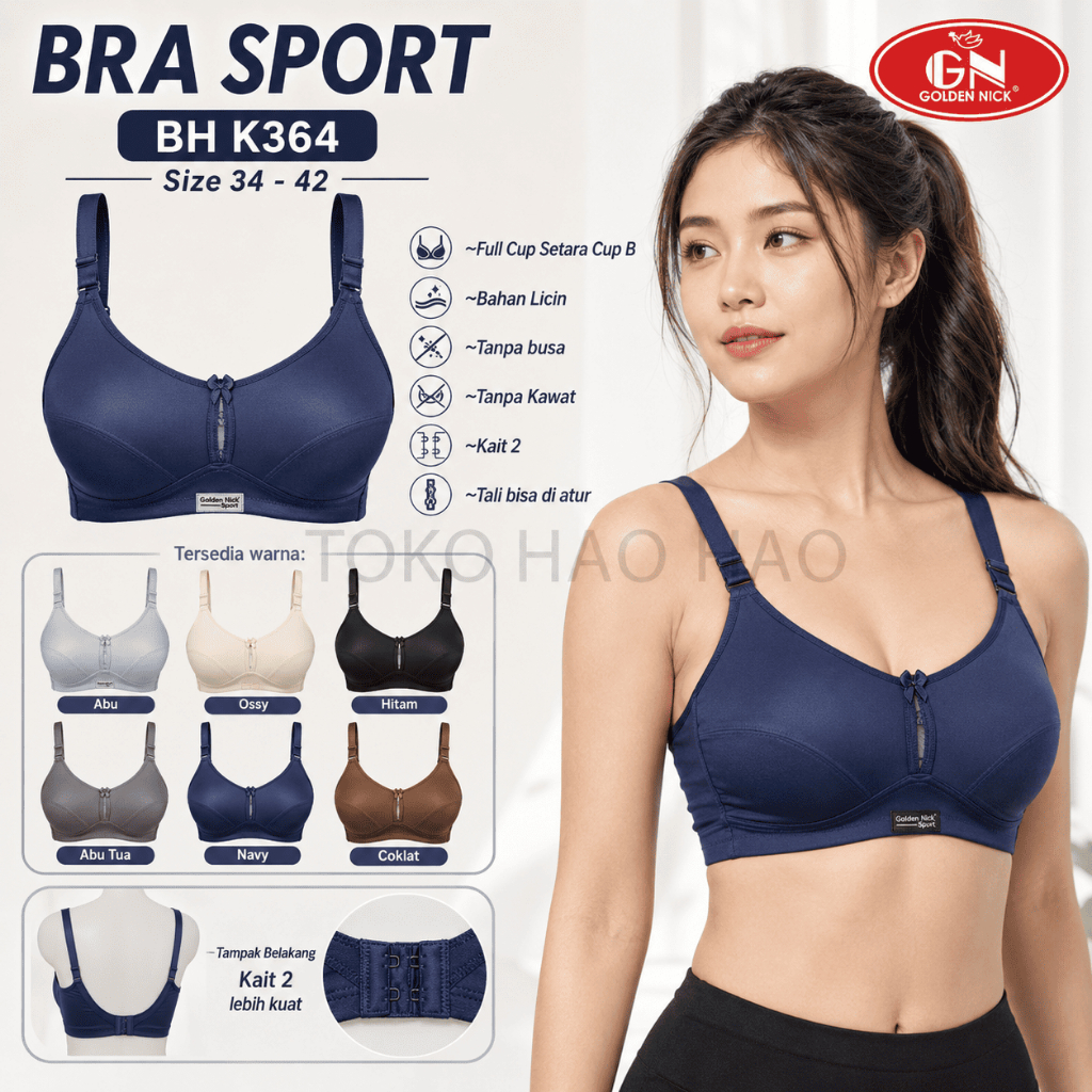 Sport Bra Golden Nick K364 | Tanpa Busa Tanpa Kawat Kait 2 | Bh GN 364