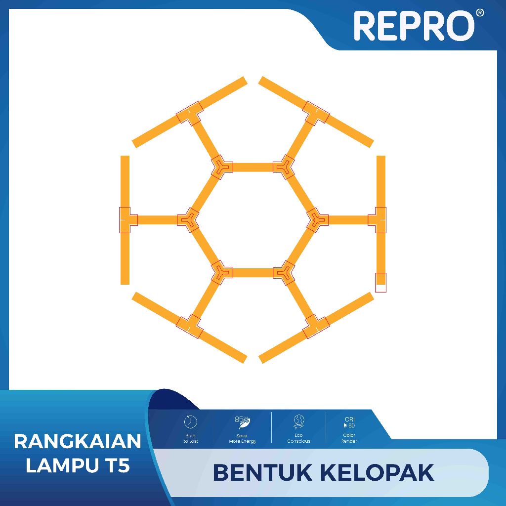 REPRO Rangkaian Lampu LED T5 Kelopak All in Connector Lampu Adaptor Kabel