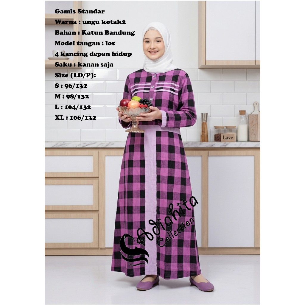 Gamis Katun Ungu Kotak Standar Gontor Putri
