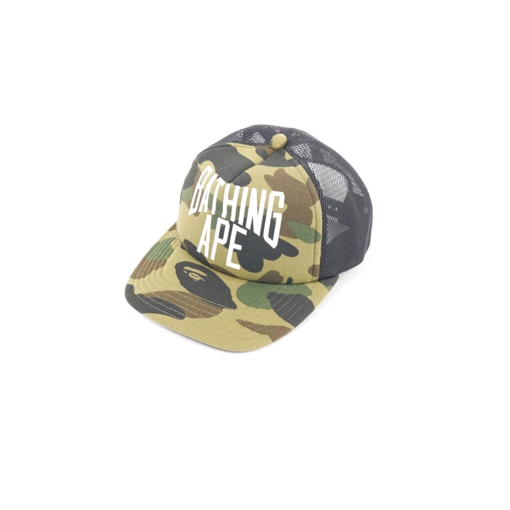 Topi BAPE TEXT WHITE HALF CAMO GREEN MESH BLACK CAP 100% ORIGINAL - OS ADJUST