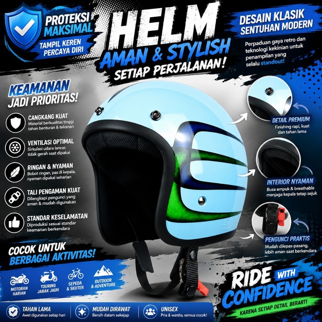 Helm Slim Head Api Terbaru Original SNI Dewasa