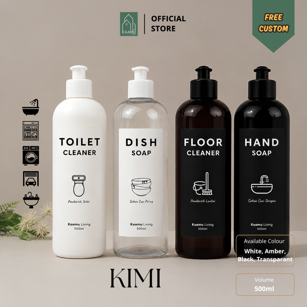 KOKORO - KIMI | Tally Putih 500ml Neck 28mm Botol Sabun Sunlight Tutup Popit | Tempat Sabun Cair Wip