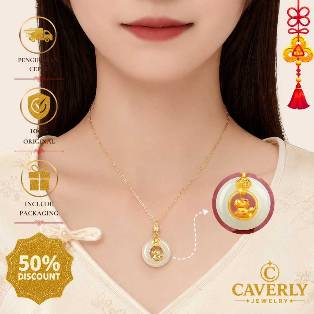 [BISA COD] Caverly Jewelry Kalung Giok Hetian Naga | Kalung Elegan Yang Memadukan Keindahan Giok Het