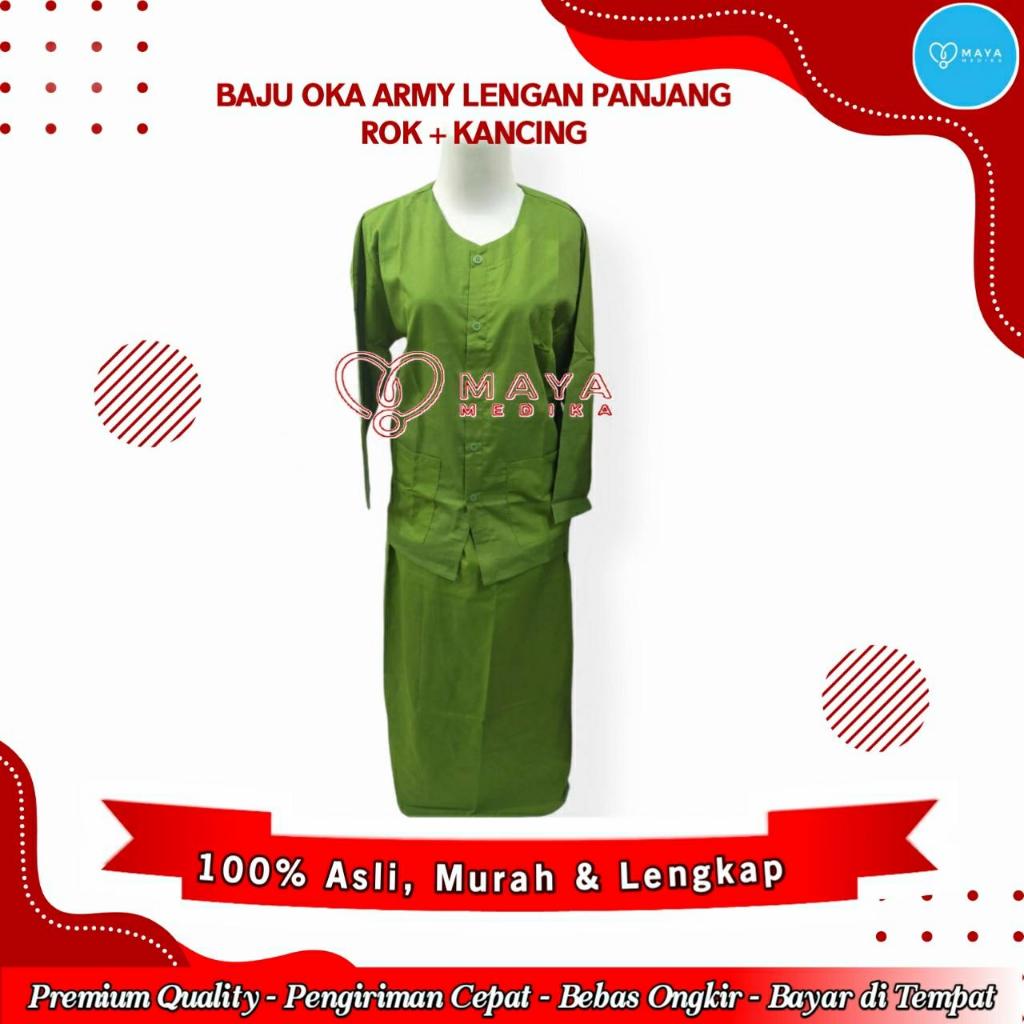 Baju OK Hijau Army Lgn Panjang - Baju Kancing / Rok