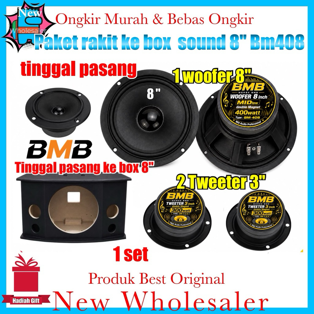 Paket set Tinggal rakit ke box nya 1 unit 8 inch woofer dan 2 tweeter BMB IMPOR ORIGINAL