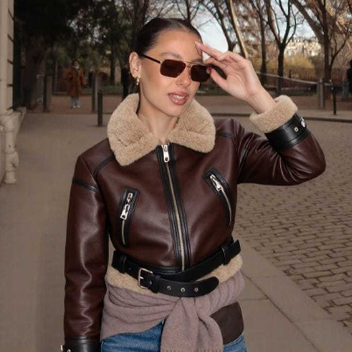 (READY NOW) WOMENS - Leather Fur Crop Jacket Semi Korea / Jaket Wanita Kulit Bulu Sherva Spring