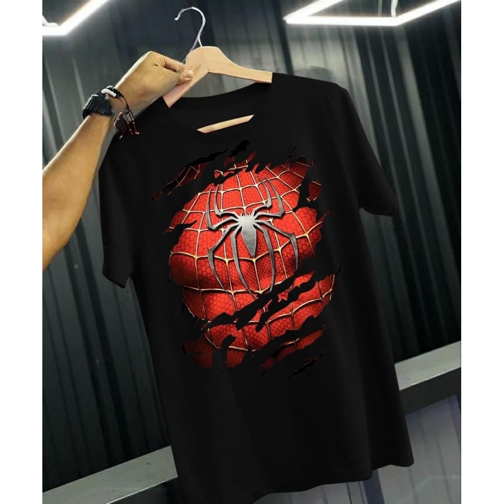 Kaos distro kaos cowok keren motif spiderman red