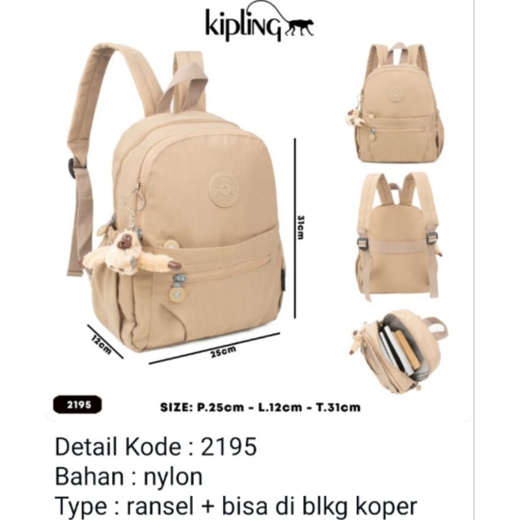 Tas Ransel Wanita Kipling 2195 Mini Backpack Nylon Waterproof Import Premium - Bisa Cantol Koper / L