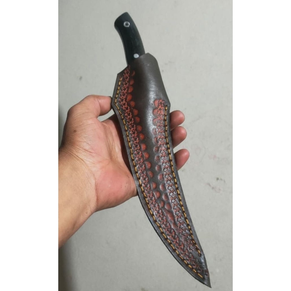 Pisau Skining, Seset Willys, Gagang Mikarta Fulltang, Sarung Kulit