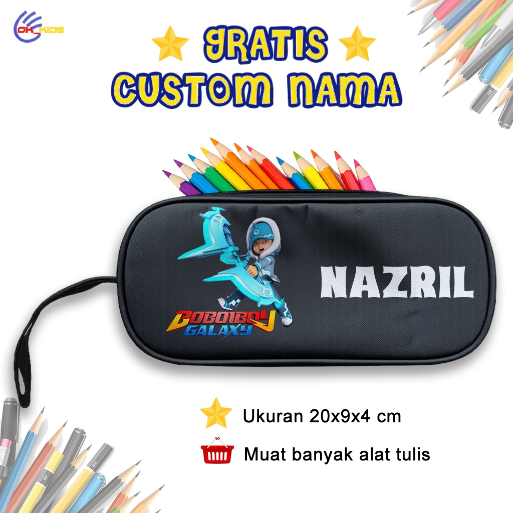 Tempat Pensil Resleting Lucu dengan Motif Kartun Boboiboy Es Gratis Custom Nama Sablon DTF