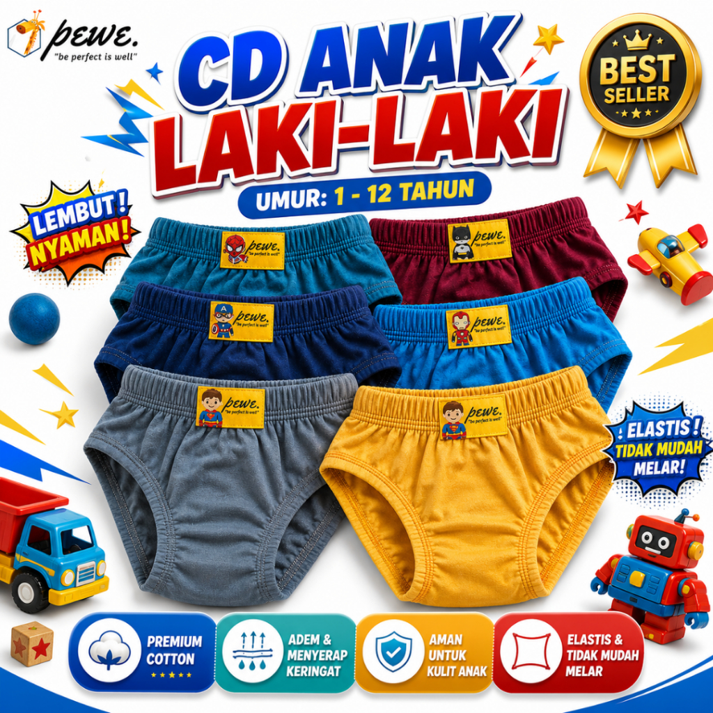 6 Pcs CELANA DALAM ANAK LAKI LAKI MURAH CD COWOK LUCU - Sempak Anak Laki Laki Polos - Celana Dalam b