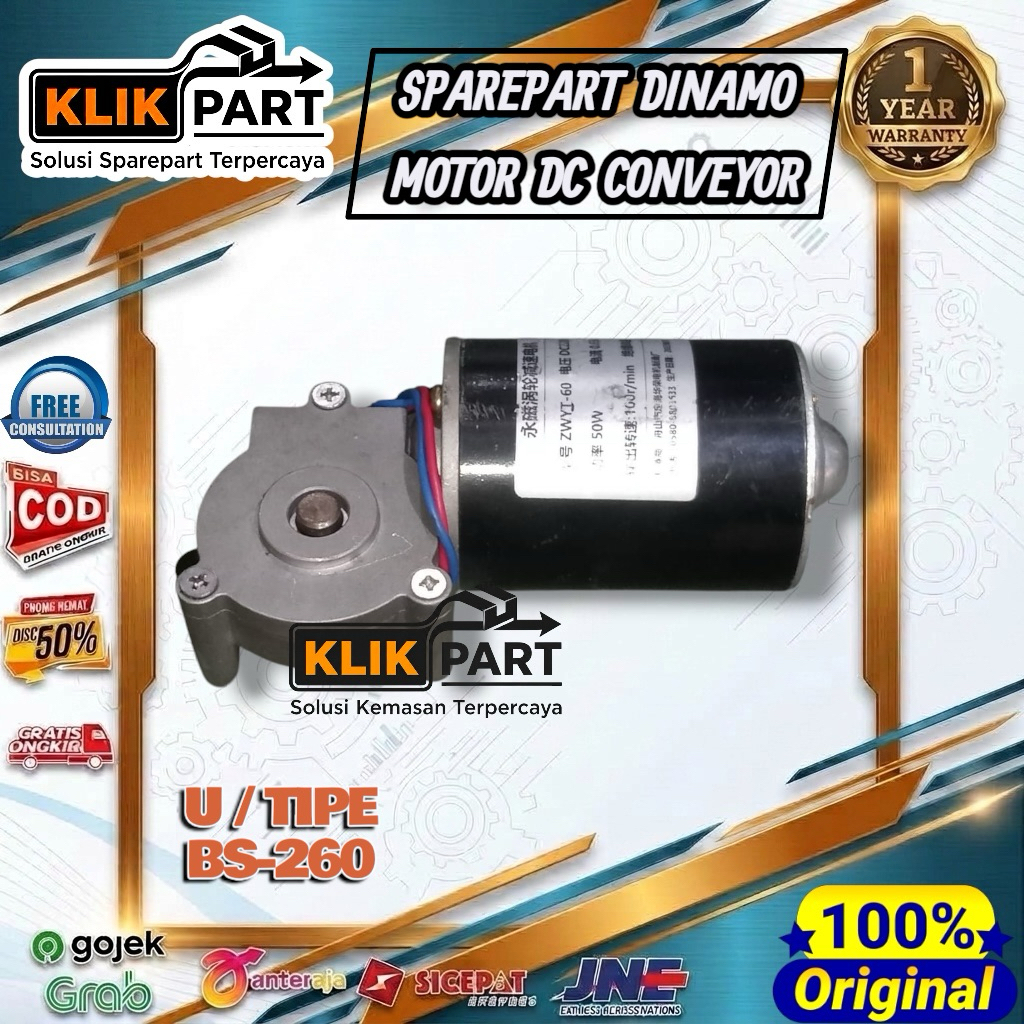 Dinamo Motor DC + Gearbox Conveyor Sparepart Mesin Shrink BS-260